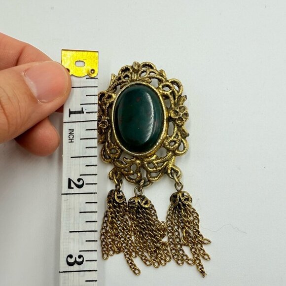 Vintage Oval Filigree Genuine Bloodstone Pendant Brooch - Picture 4 of 5